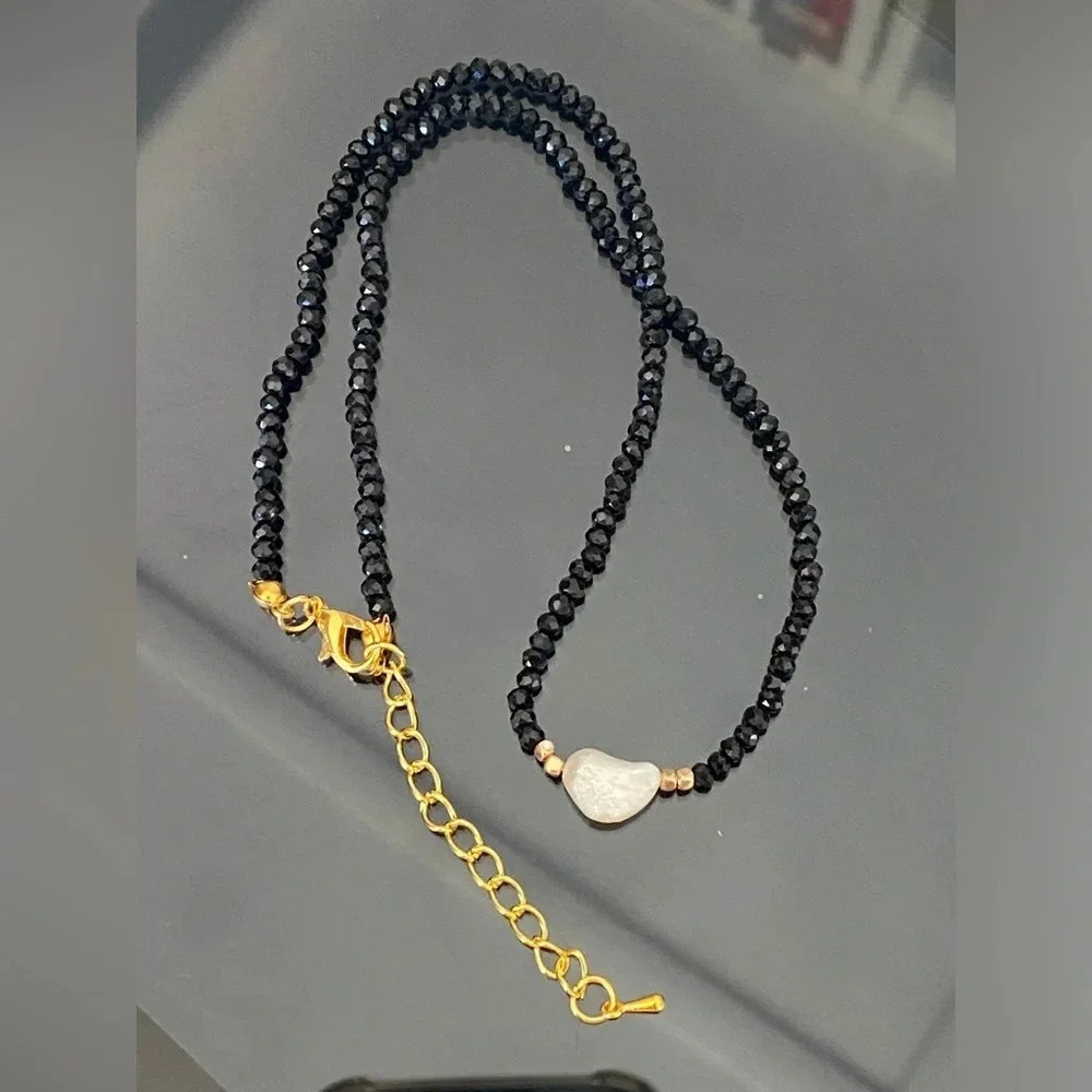 Handmade Black Seed Bead Single Real Freshwater Pearl Necklace New